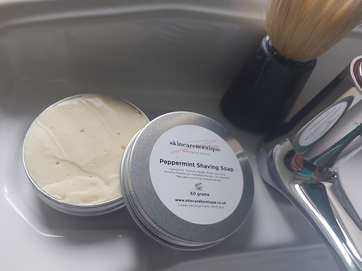 Shaving Soap Peppermint High Glide Moisturising Natural Palm Oil Free Plastic Free Travel Tin